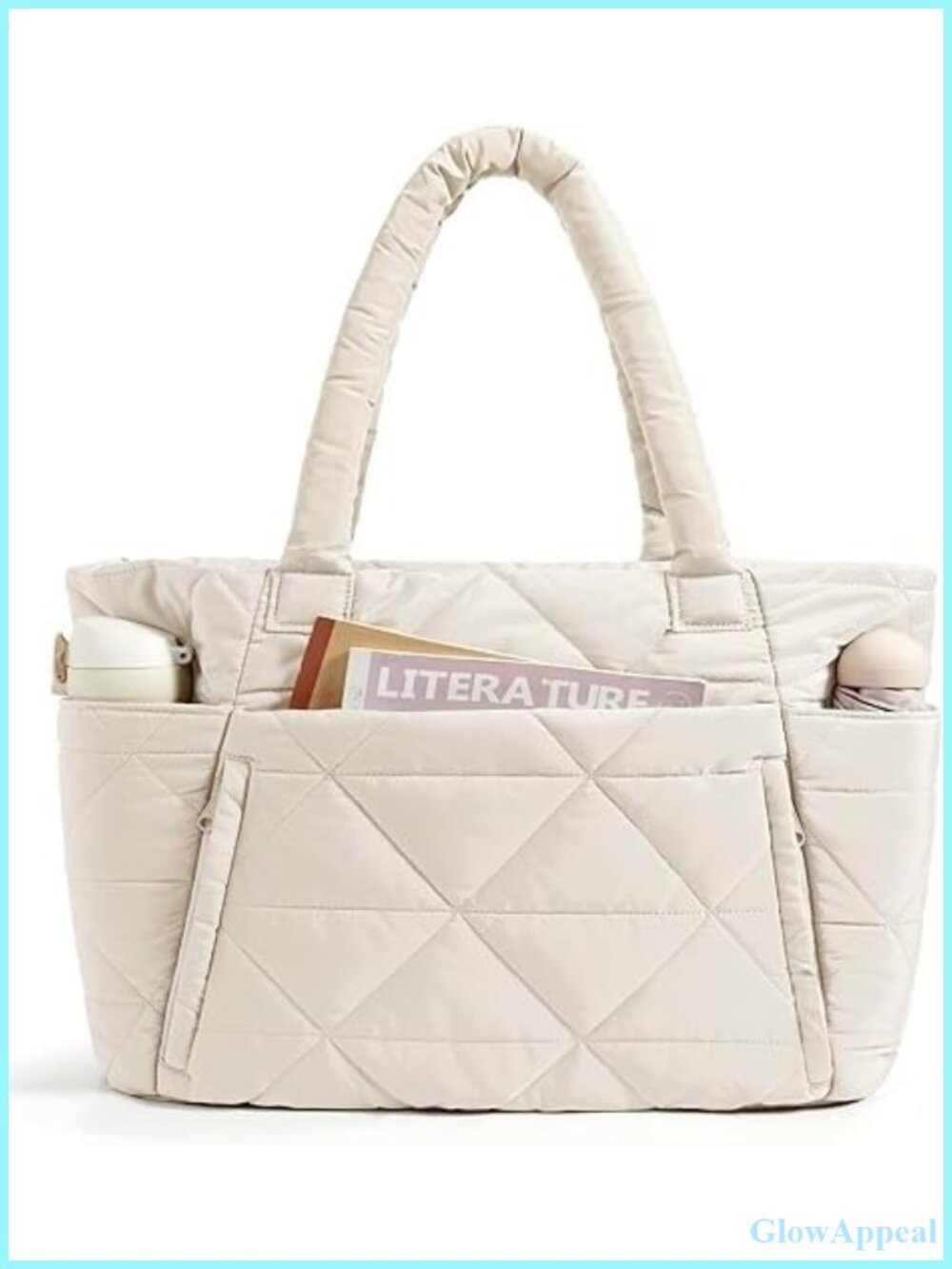 Quilted Nylon Tote Bag Large Puffy Shoulder Bag with Zipper Travel